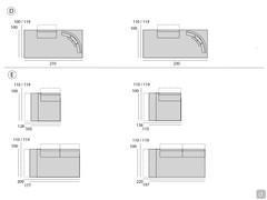 Maurice sofa dimensional drawing: D) dormeuse with fixed backrest E) end elements