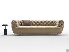 Modular capitonné sofa Oban in the 274 cm wide linear version, upholstered in leather