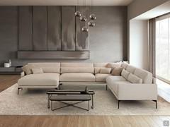 Maxime sofa in the dimensions 392 x 294 cm, consisting of a 133 cm peninsula, a 259 cm corner element and a 199 cm terminal