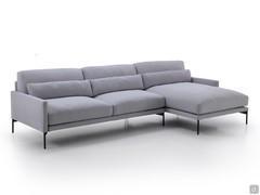 Maxime sofa with chaise longue in Mystic fabric colour 136, with black nickel feet