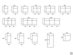 Modularity and measurements available for the Carnaby sofa