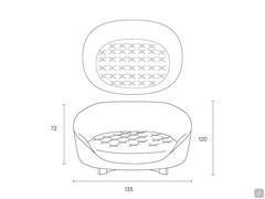 Diagrams and dimensions of the sofa Graham, 135 cm wide, 120 cm deep and 72 cm high (+10 cm metal base)