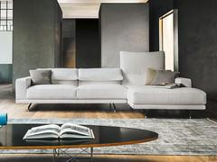 Heritage sofa with a chaise longue, vertical padded armrests, high feet and adjustable backrests