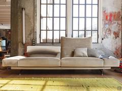 Heritage linear sofa with large seats and low, padded horizontal armrests