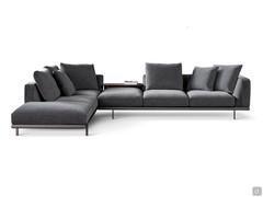 Sofa Phil by Bonaldo in a corner version, obtained by joining two sundials complemented by an optional leather coffee table