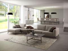 Abbey sectional sofa with soft back cushions, version with chaise longue and ottoman