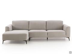 Abbey modern sofa with high feet and soft back cushions, here in the version with chaise longue