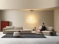 Holiday sofa with a pouffe and coffee table in the corner between the upholstered seats, and a side table at the end of the composition (total volume of 474,5 x 245,4 cm - 226 cm terminal + 184 cm panoramic terminal)