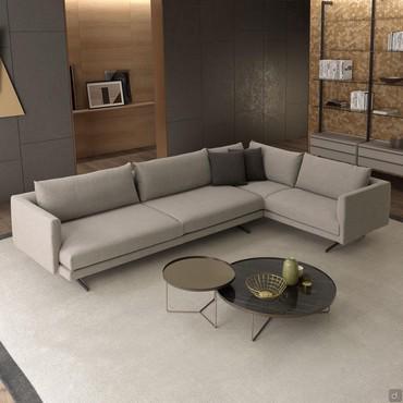 Sectional sofa deep seat 110 or 90 cm Jude. Linear sectional sofa with chaise longue, corner elements, meridienne, armchair and ottoman.