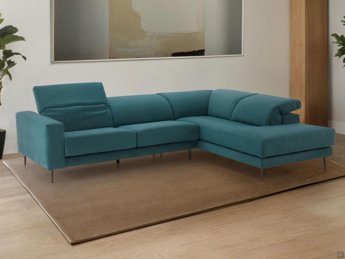 Kimi corner sofa with reclining headrest upholstered in Ambassador microfibre colour 712