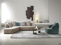 Banus sofa in corner composition with sloping peninsula, size 265 x 245 cm, combined with matching swivel armchair