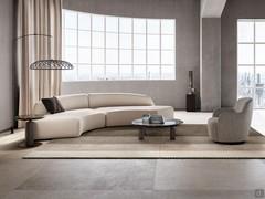 Banus curved sofa composed of two mirrored round end pieces placed side by side, with an overall size of 358 x 156 cm