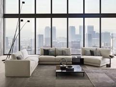 Clive corner sofa in a large composition with corner pouf, integrated coffee tables and shaped peninsula