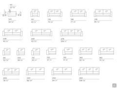 Modularity available for the Clive sofa: armchair, linear sofas, end elements