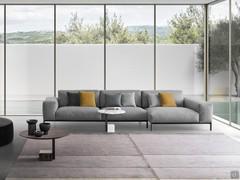 Richmond linear sofa with dormeuse d.130 cm covered in fabric, with 30 cm upholstered armrests and metal base with high feet