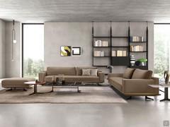 Modern living room comprising two 3-seater Antibes linear sofas with matching ottoman