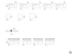 Elements and modularity available for the Richmond sofa: corner units with ottoman, ottomans and special elements with bookcase backs