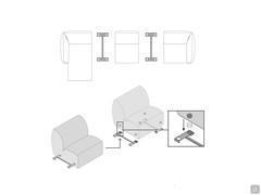 Assembly diagram of the Drappy sofa elements: the hooks are not visible, so that the different elements can be used in compositions or free-standing for maximum compositional freedom