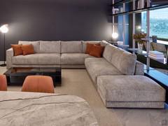 Large Clive corner sofa for 7/8 persons, with an open side ending in a pouf that can be moved if required