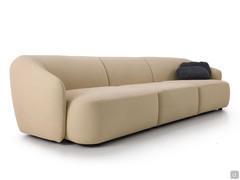 Large linear Laurent sofa upholstered in semi-aniline leather Seta col. Burro