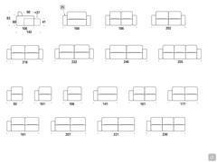 Modularity and elements available for the Attitude sofa: linear sofas and end elements