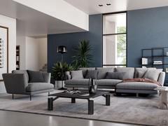 Living room furnished with the corner sofa Lars by Bonaldo and the eponymous armchair