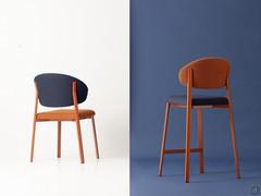 Example of Omnia stool and chair with curved back and two-tone upholstery