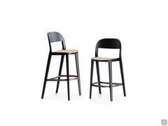 Minima stool with wooden frame and backrest and Vienna straw woven seat, available for kitchen or bar top