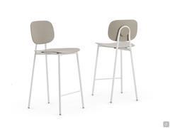 Kitchen stool with taupe polypropylene seat and matte white painted metal legs