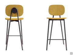 Kitchen stool Lollipop Young with upholstered seat and back covered in fabric, cast iron painted metal frame