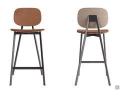 High stool Lollipop in the version with upholstered seat and back covered in fabric, back and under seat in oak veneer