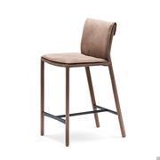 Modern Isabel kitchen stool by Cattelan with seatback covered in Cognac micronubuck matched with black embossed metal feet holder