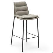 Front view of the Dama swivel stool with metal legs. Leather upholstery and painted metal legs in the Charcoal finish.