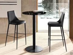 Pair of Michela stools in 'total black' version, black painted metal legs and smooth back covered in black leather