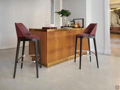 Tall wooden stools Velis with upholstered seat and back covered in leather