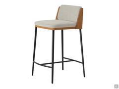 Sangay kitchen bar stool in leather, with four metal legs and upholstered seat