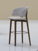 Darcey stool with 4 wooden legs; backrest and seat entirely padded and upholstered