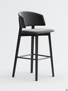 Details of the high kitchen barstool Darcey, with a footrest and curved backrest for maximum comfort