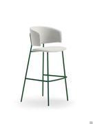 Darcey kitchen stool with 4-legged metal structure and a backrest and seat upholstered in fabric