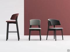 Darcey wooden barstool matched with the chair and chair with armrests from the same collection