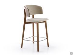 Darcey wood and fabric stool in walnut-stained beech finish with chrome-plated metal footrest