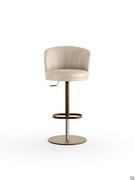 Piper stool with bronze metal frame and leather seat with high, curved backrest