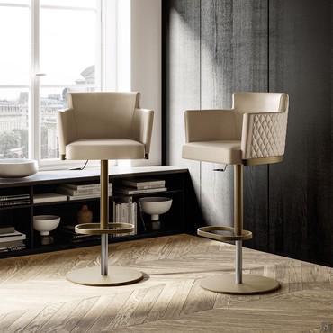 Evora upholstered swivel stool with armrests