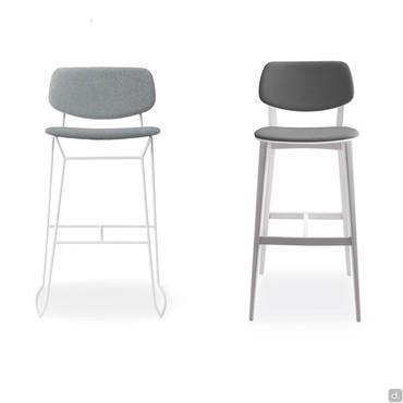 High metal stool with upholstered seat and back