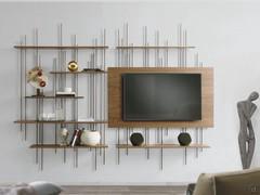 Wall-mounted TV stand with shelves Waterfall, which can be combined with the bookcase of the same name for a matching wall unit