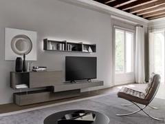 TV cabinet for TVs over 50 inches California Slide in two-tone version with oak flaps and matte lacquered drawers