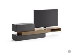 Furniture for TVs over 50 inches California Slide made by combining two different matte lacquer colors, one of the many compositional possibilities of this product