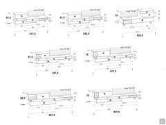 Furniture for TVs over 50 inches California Slide - Diagrams and dimensions of three-element stacked models