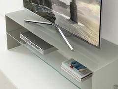 Detail of the TV cabinet in 7030 Stone Grey back-lacquered glass