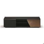 Aston TV cabinet by Cattelan with left quilted door and right brushed bronze lacquered door